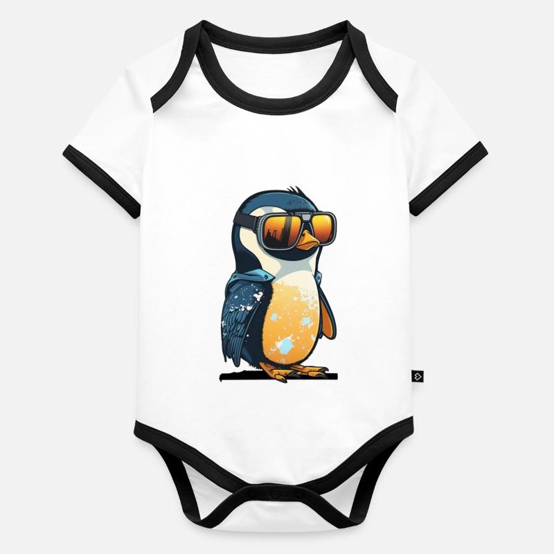 Cool penguin with sunglasses Organic Baby Contrasting Bodysuit