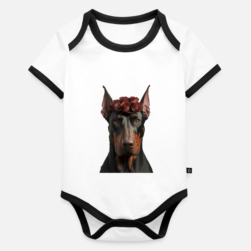 Doberman Saint-Valentin Body Bébé bio contrasté manches courtes