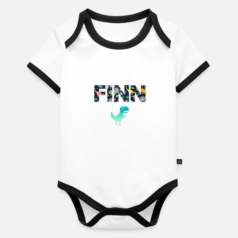 FINN - Beautiful boy name with dinosaur Organic Baby Contrasting Bodysuit