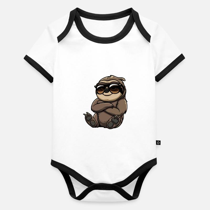 Faultier Cool Comic Baby Bio-Kurzarm-Kontrastbody