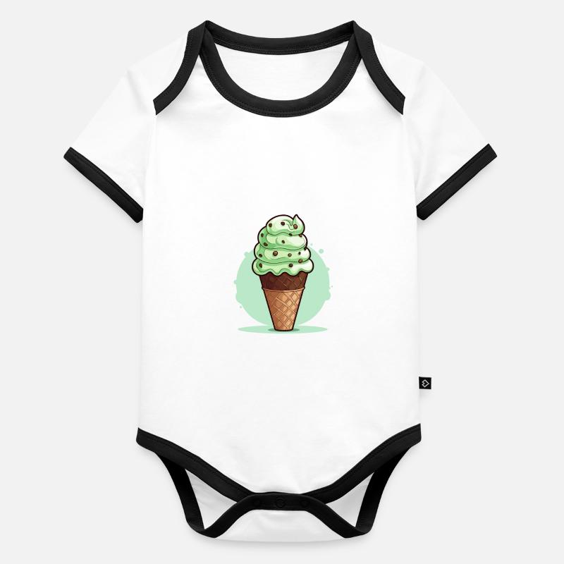 Cornet de crème glacée aux pépites de chocolat à la menthe Body Bébé bio contrasté manches courtes