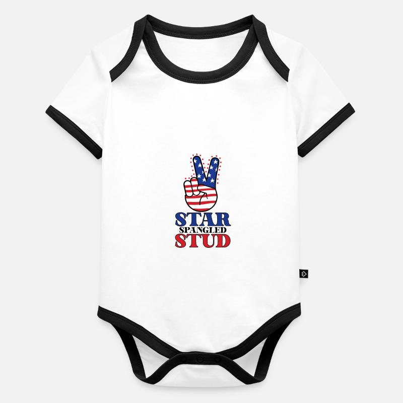Star Spangled Stud Signe de paix Drapeau des États-Unis Body Bébé bio contrasté manches courtes