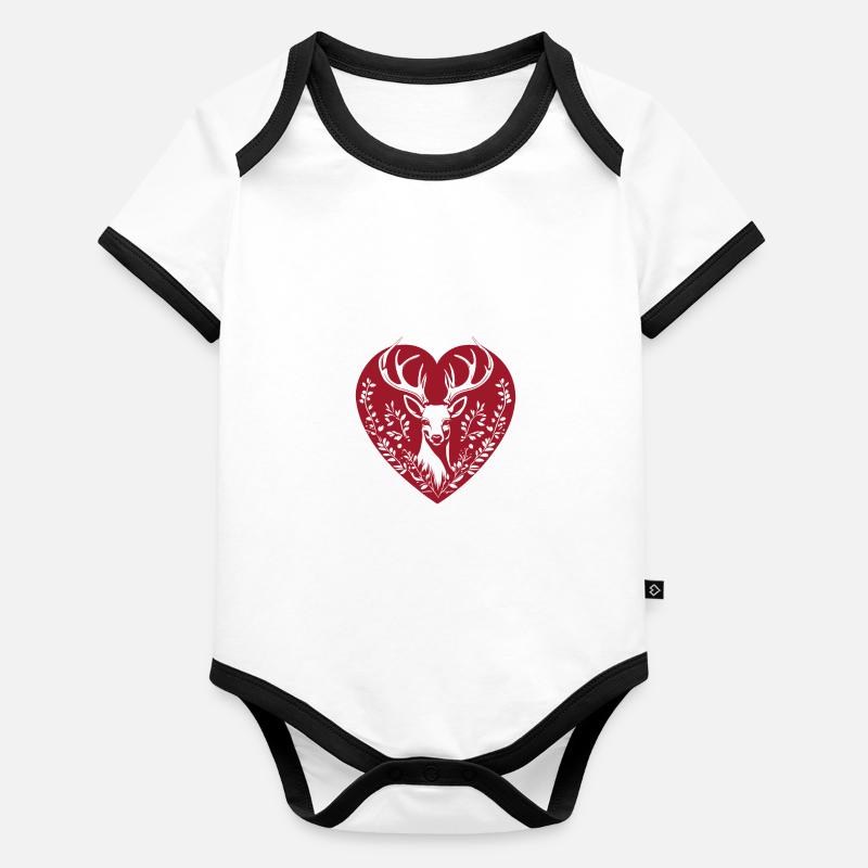 Hirsch Geweih mit Herz Jäger Wandern Hirschmotiv Baby Bio-Kurzarm-Kontrastbody