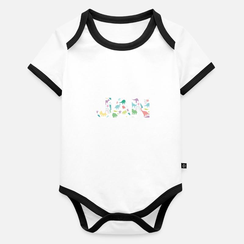 JAN - Schöner Jungen Name mit Dinosaurier Baby Bio-Kurzarm-Kontrastbody