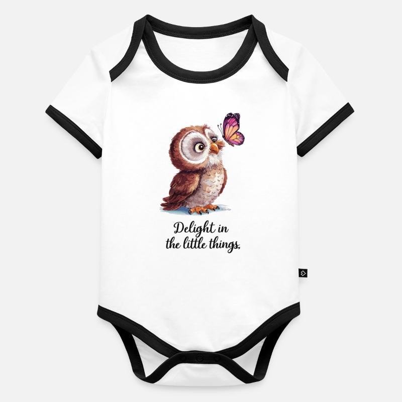 Eule & Schmetterling – Genieße die kleinen Dinge Baby Bio-Kurzarm-Kontrastbody