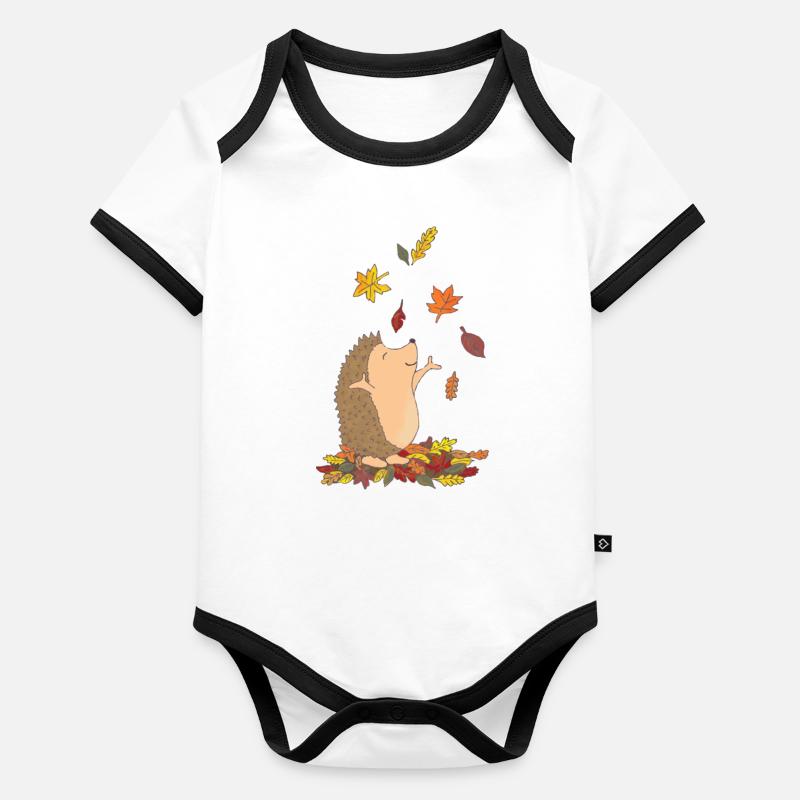 Hérisson en automne Body Bébé bio contrasté manches courtes