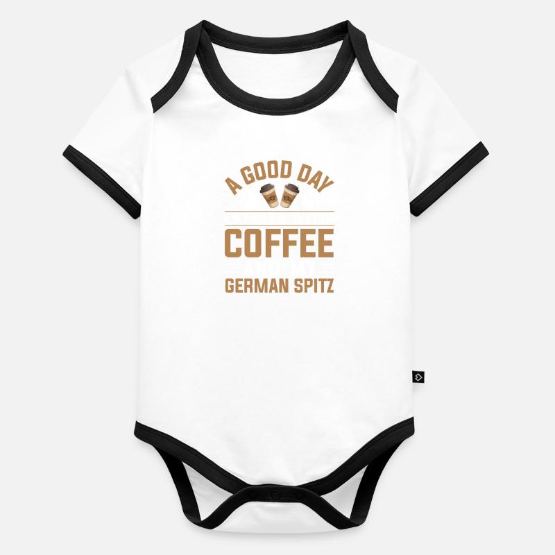 Deutsche Spitze Hund Kaffee Trinken Koffein Pfote Baby Bio-Kurzarm-Kontrastbody