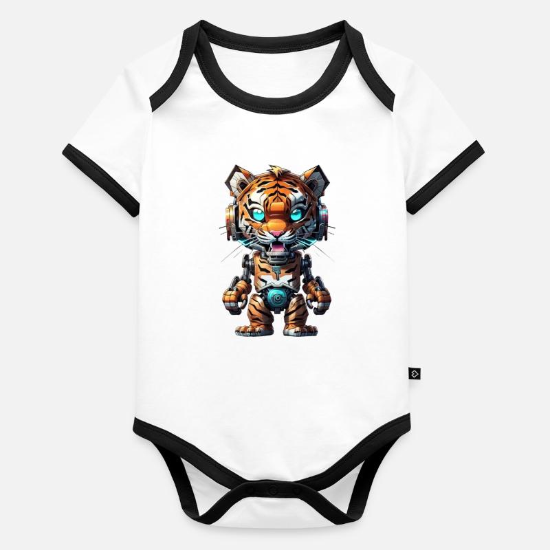 Robot Tigre Body Bébé bio contrasté manches courtes