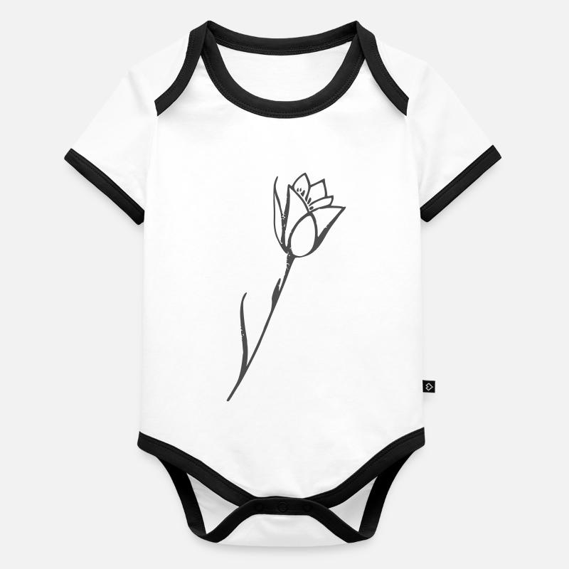 Tulip drawing flower motif plain Organic Baby Contrasting Bodysuit