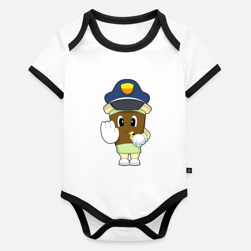 Kaffee Polizist Trillerpfeife Polizei Baby Bio-Kurzarm-Kontrastbody