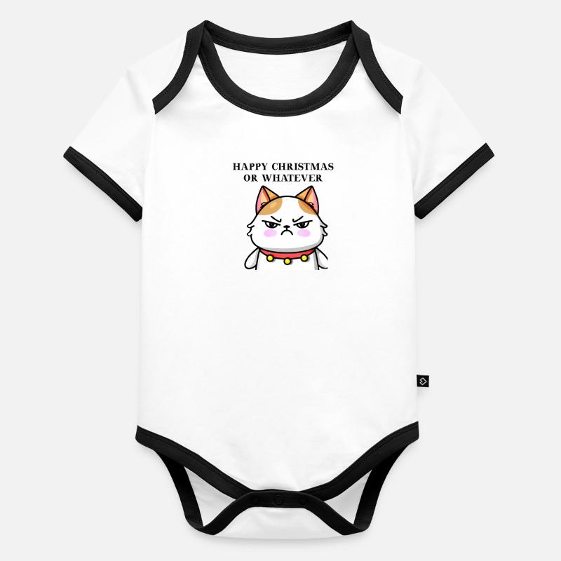 Idée cadeau de chat agacé mignon Noël drôle Body Bébé bio contrasté manches courtes