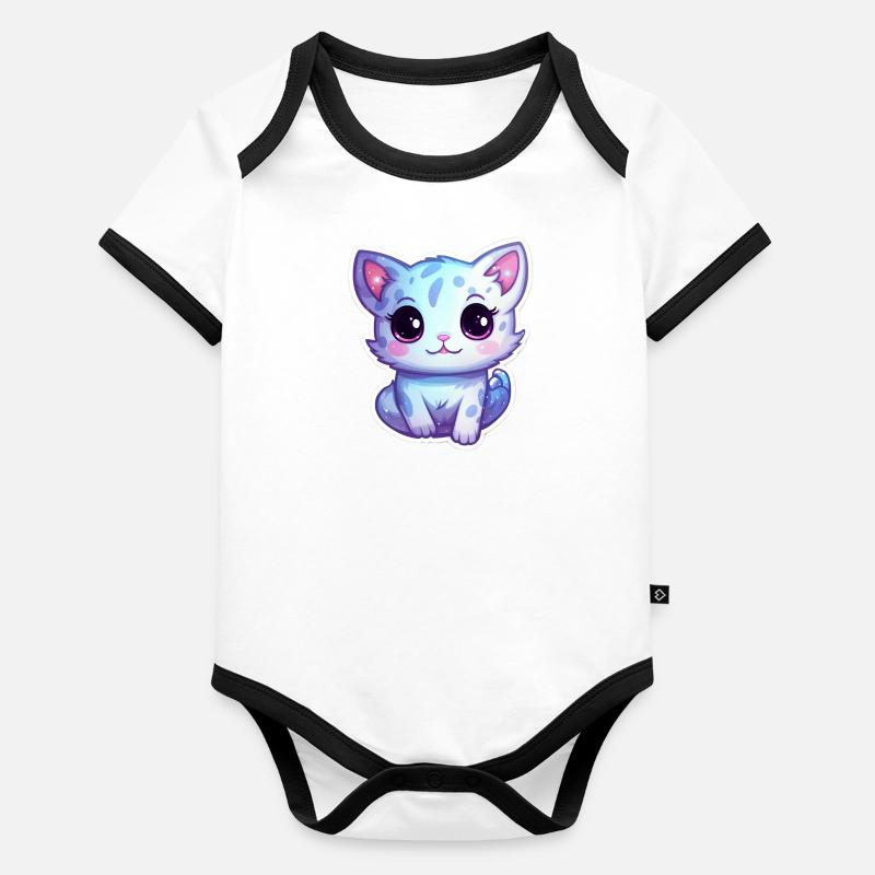 « Kitty lié à l’espace: adorable dessin animé en orbite » Body Bébé bio contrasté manches courtes