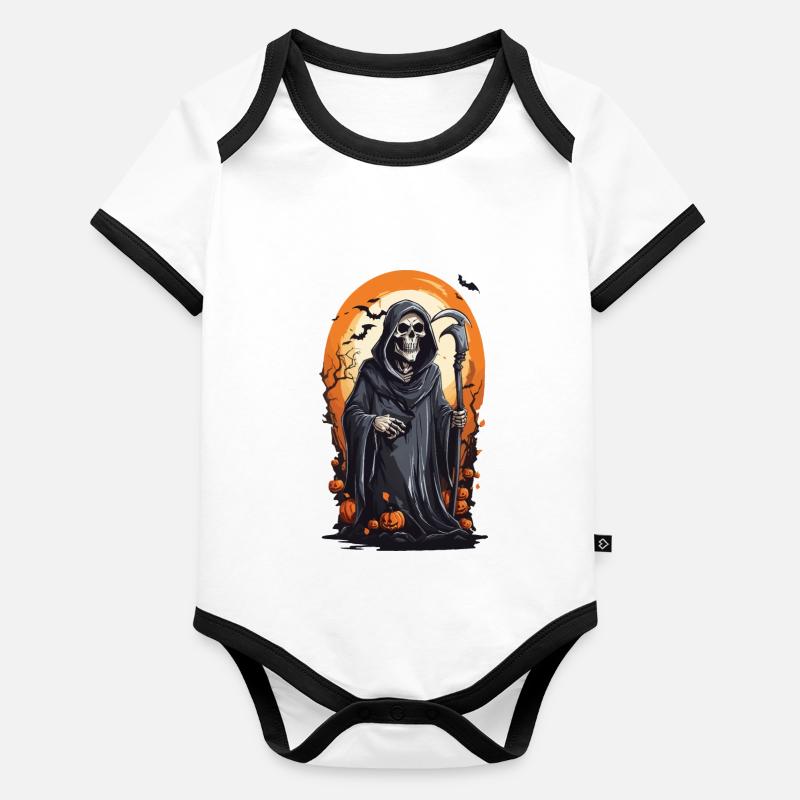 Gothic Grim Reaper Halloween Night Skeleton Organic Baby Contrasting Bodysuit