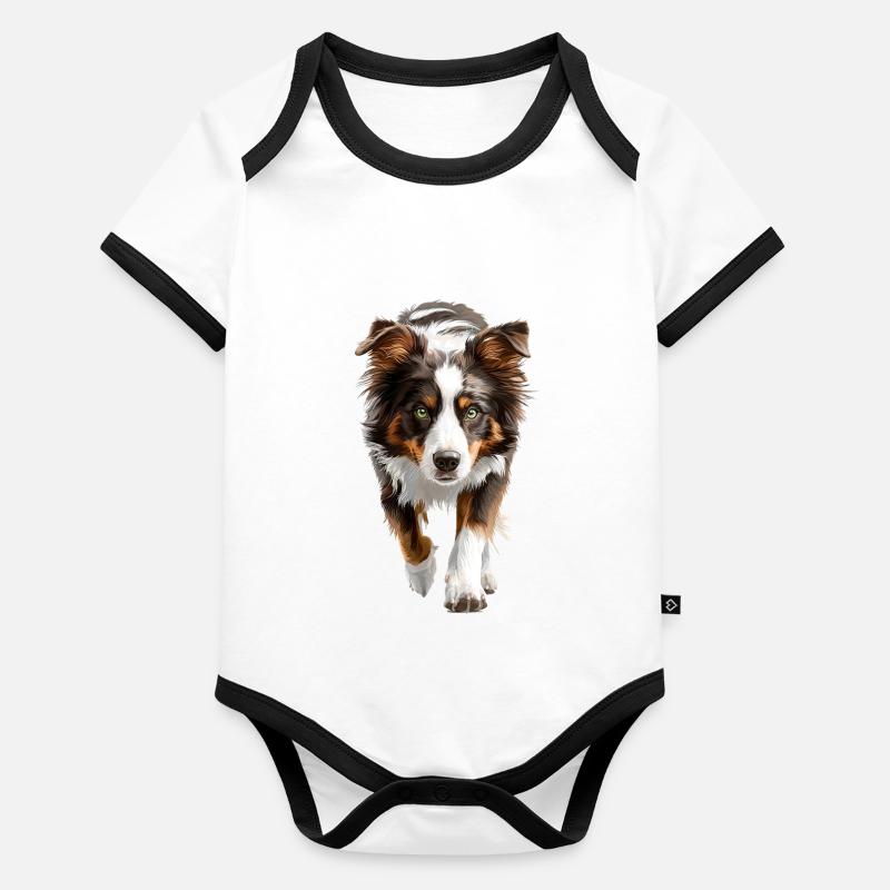 Australischer Schäferhund Baby Bio-Kurzarm-Kontrastbody