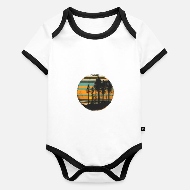 Sunset Forest Nature Outdoors Retro 80s Vibe Baby Bio-Kurzarm-Kontrastbody