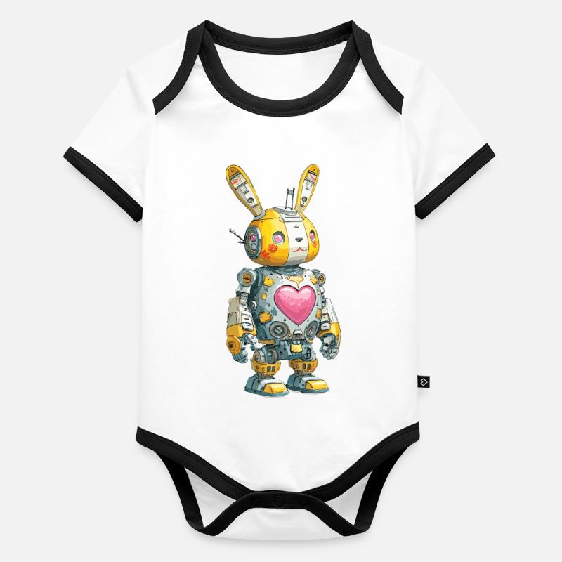 Heart Robot Bunny in Retro Style Organic Baby Contrasting Bodysuit
