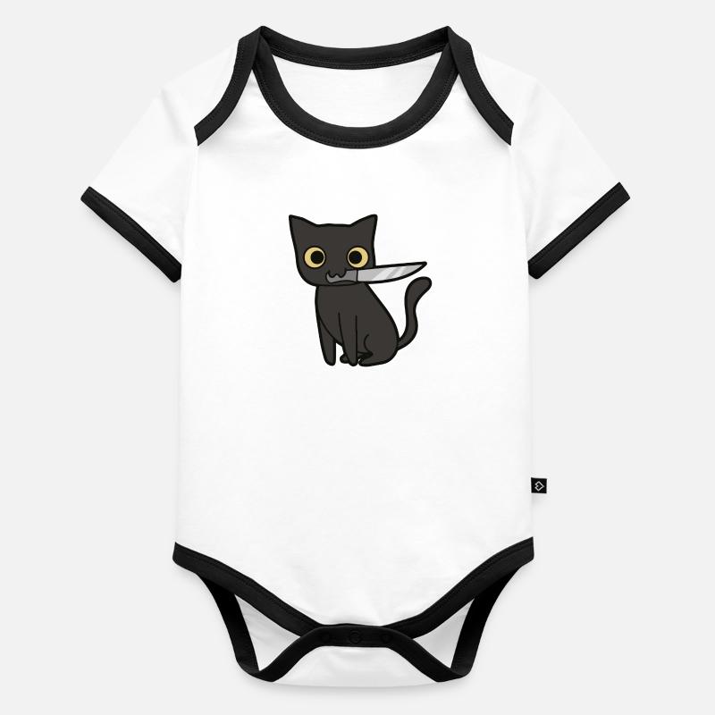 Chat noir Halloween Body Bébé bio contrasté manches courtes