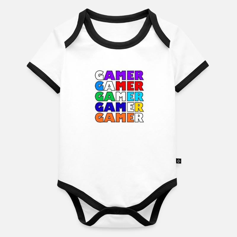 Gamer blanc multicolore retro Body Bébé bio contrasté manches courtes