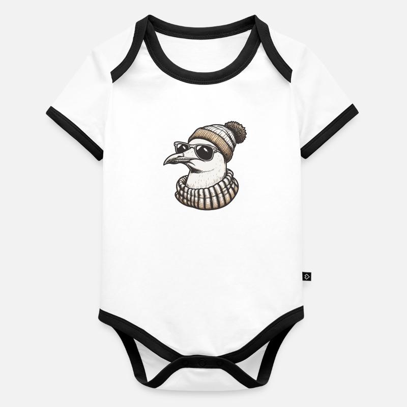 Cool seagull with sunglasses and cap Organic Baby Contrasting Bodysuit