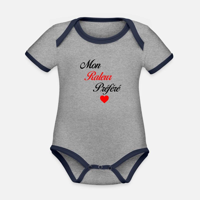 mon raleur préféré - Body Bébé bio contrasté manches courtes - gris chiné/bleu marine