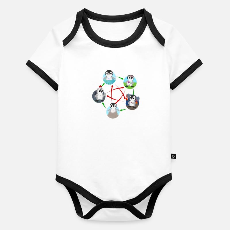 Fünf Elementarpinguine Baby Bio-Kurzarm-Kontrastbody