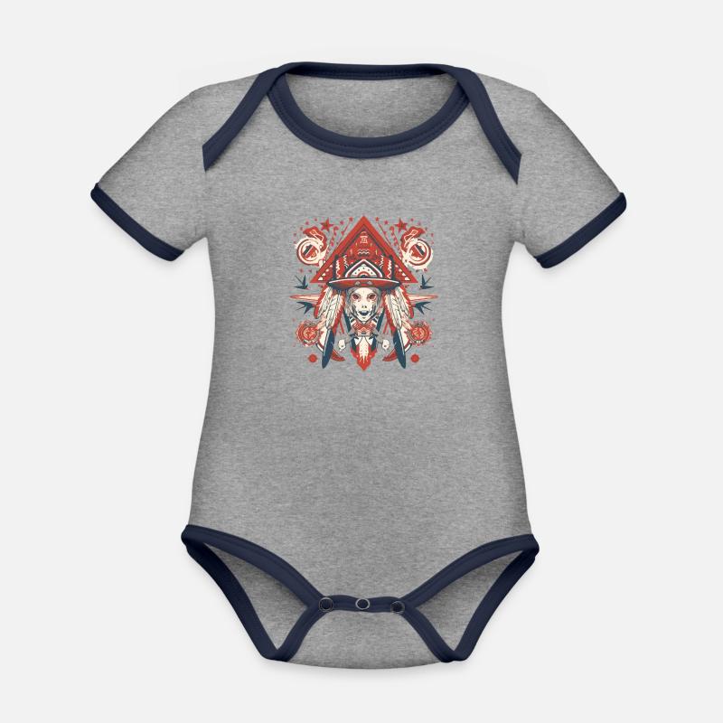 Folklore américain - Body Bébé bio contrasté manches courtes - gris chiné/bleu marine