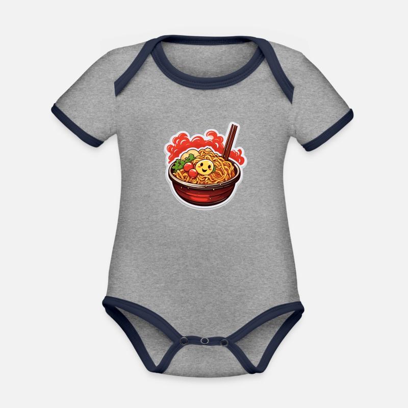 Ramen - Body Bébé bio contrasté manches courtes - gris chiné/bleu marine
