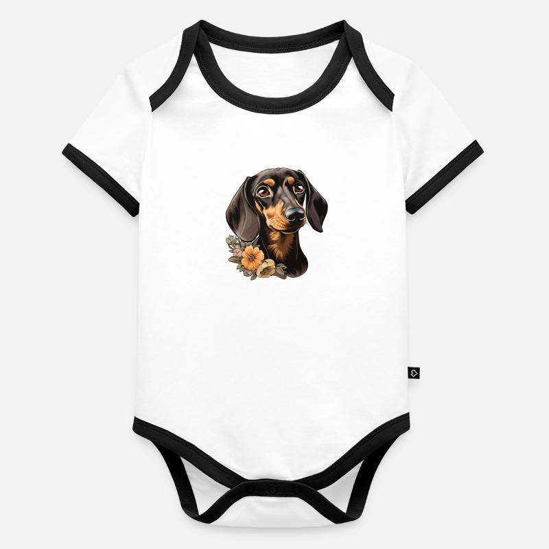 Dachshund Dackelkopf Baby Bio-Kurzarm-Kontrastbody