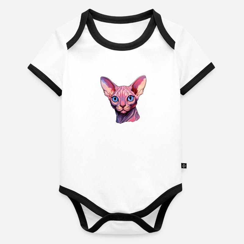Tête de chat Sphynx Body Bébé bio contrasté manches courtes