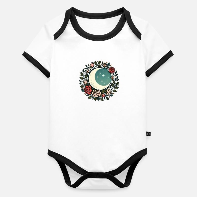 Crescent Moon Roses Organic Baby Contrasting Bodysuit