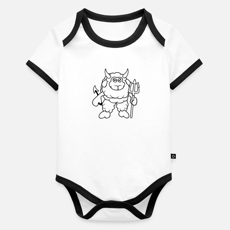 Sheep Devil Satan Hell Evil Trident Horns Cool Organic Baby Contrasting Bodysuit