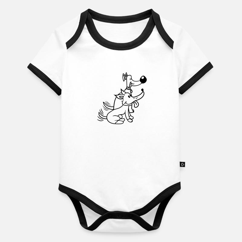 2 chiens équipe deux amis queue wiggle équipage Body Bébé bio contrasté manches courtes