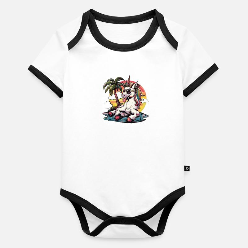 Vacances d’été Licorne Body Bébé bio contrasté manches courtes