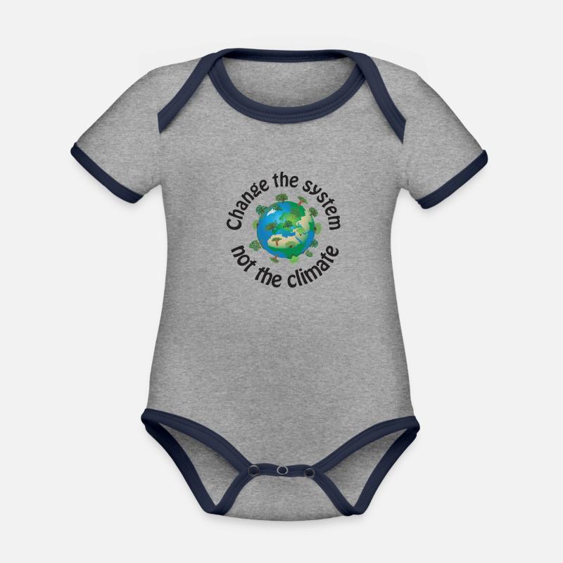 Changer le système, pas le climat noir - Body Bébé bio contrasté manches courtes - gris chiné/bleu marine