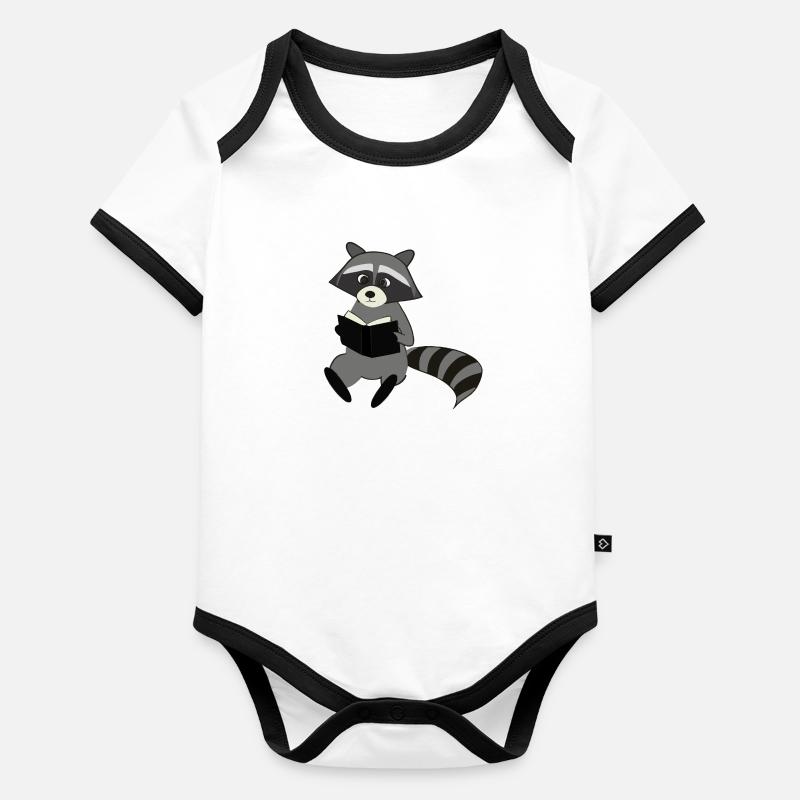 Waschbär liest Buch Geschenkidee Baby Bio-Kurzarm-Kontrastbody