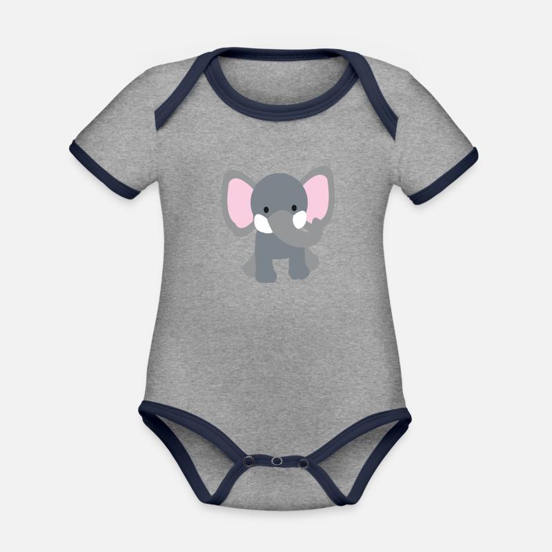 éléphant mignon - Body Bébé bio contrasté manches courtes - gris chiné/bleu marine