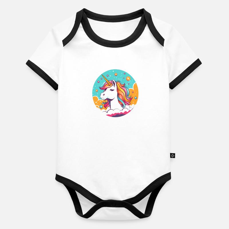 Licorne arc en ciel Body Bébé bio contrasté manches courtes