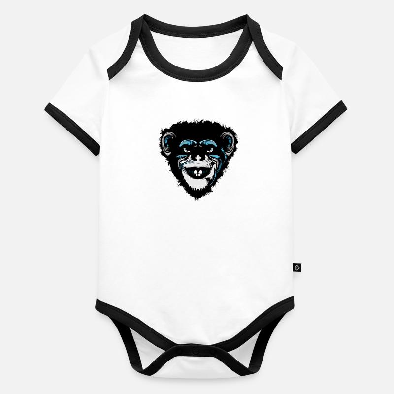 tete singe chimpanze macaque dessin 709 A Body Bébé bio contrasté manches courtes
