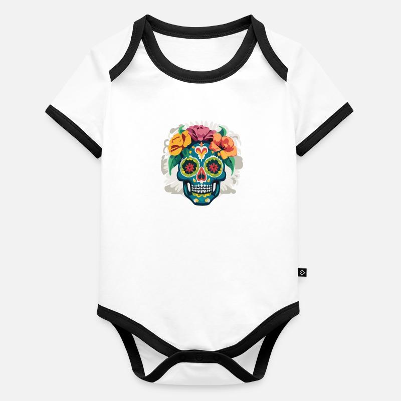 Calavera - Crâne coloré Body Bébé bio contrasté manches courtes