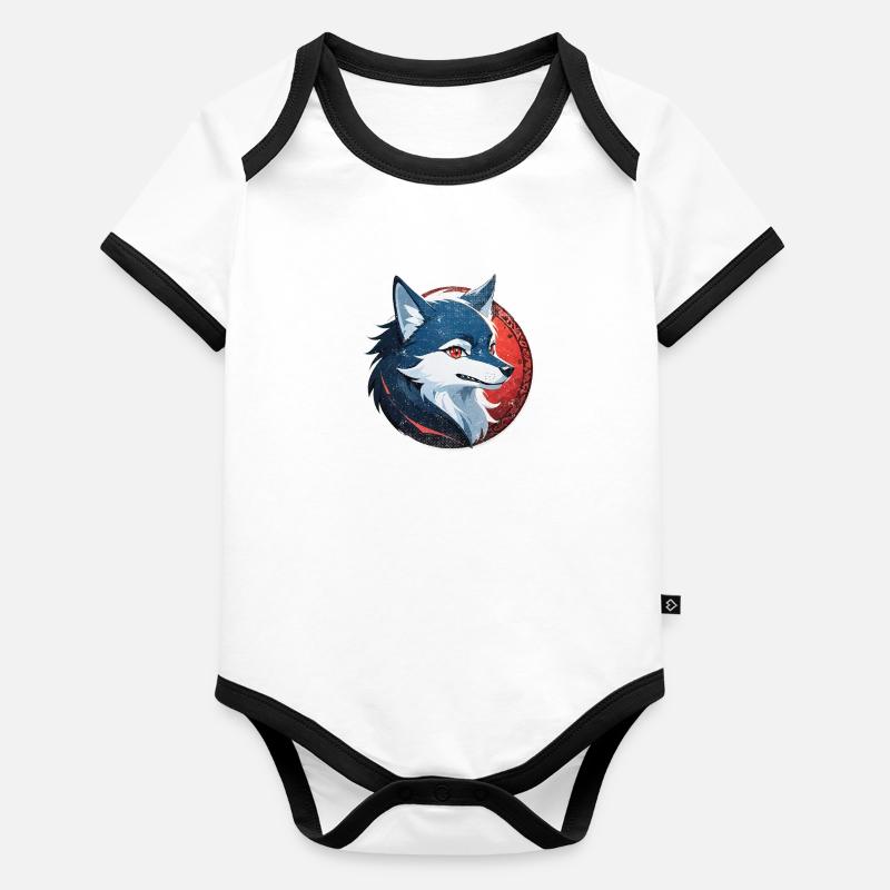 loup tatouage Body Bébé bio contrasté manches courtes
