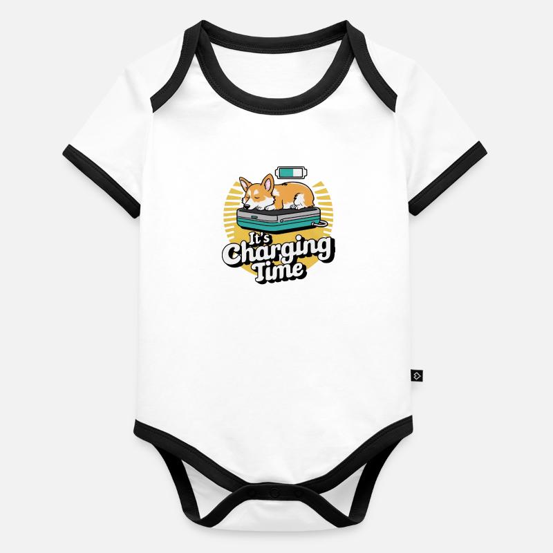 Its Charging Time Corgi Funny Organic Baby Contrasting Bodysuit