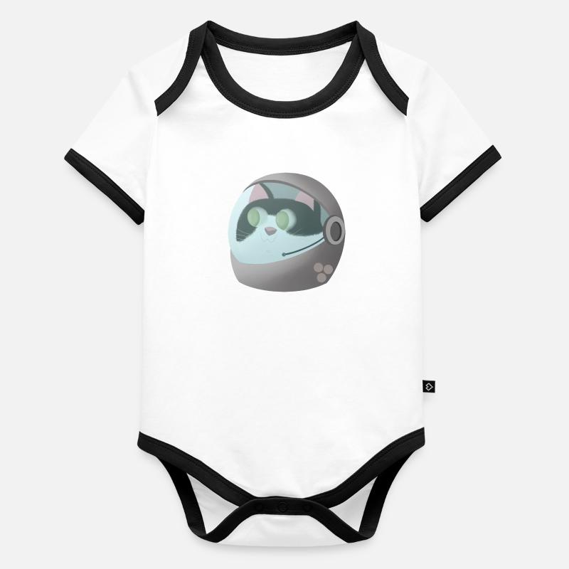 Chat astronaute Body Bébé bio contrasté manches courtes