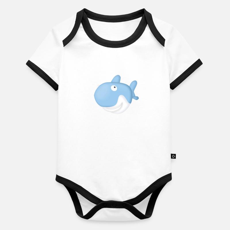 Requin Bleu rigolo Body Bébé bio contrasté manches courtes