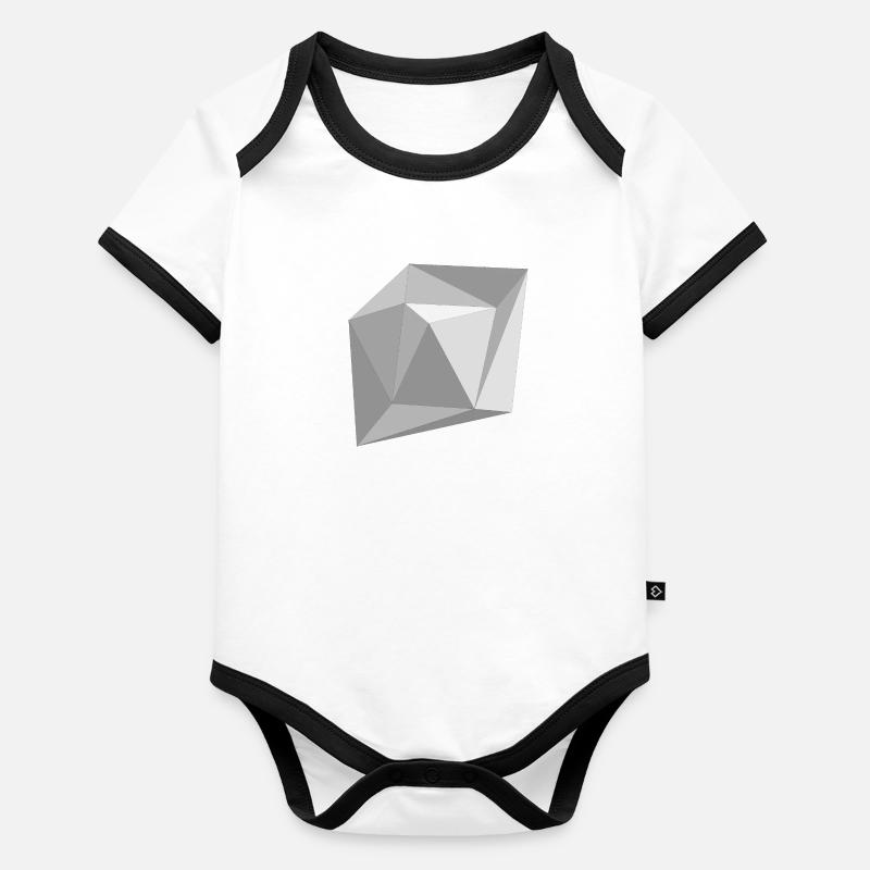 Grey Triangles - Baby Bio-Kurzarm-Kontrastbody - Grau meliert/Navy