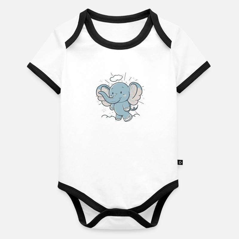 Mignon petit éléphant Body Bébé bio contrasté manches courtes