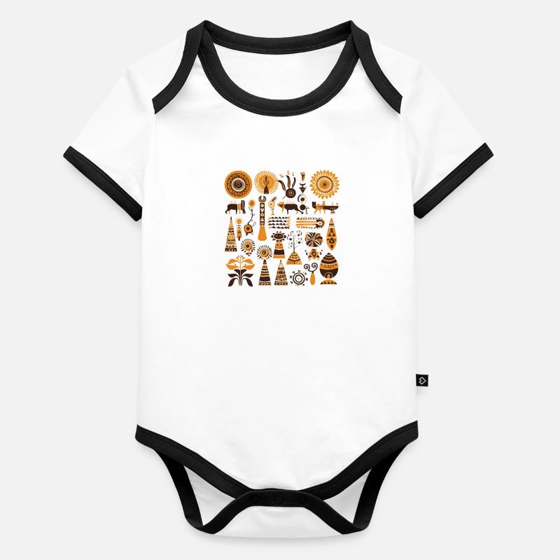 Afrikanische Folklore Baby Bio-Kurzarm-Kontrastbody