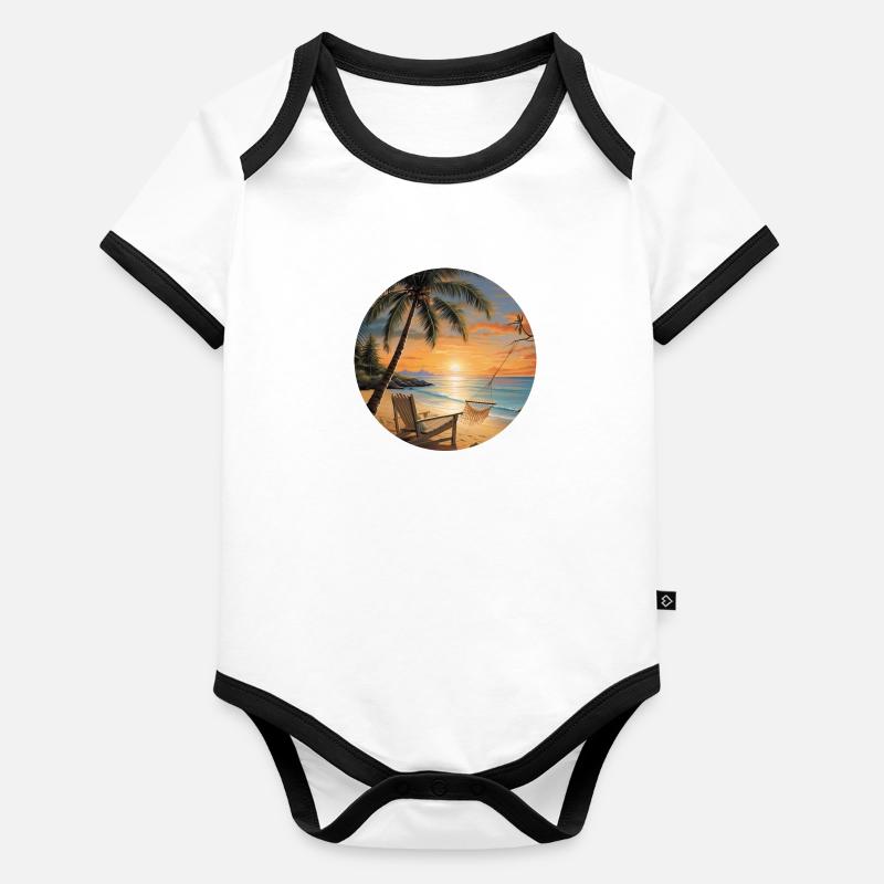 Vacances côtières: escapade à la mer Body Bébé bio contrasté manches courtes