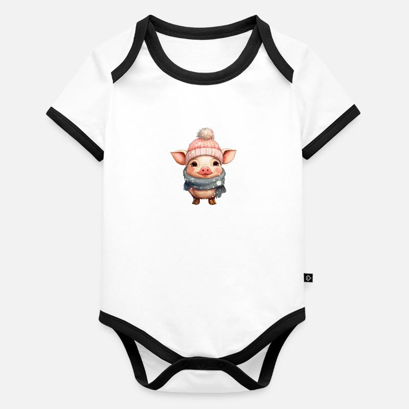 Friendly Winter Pig Organic Baby Contrasting Bodysuit
