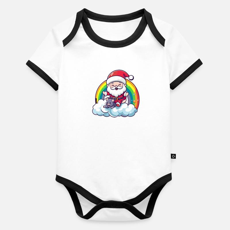 Maus Weihnachtsmann Regenbogen Baby Bio-Kurzarm-Kontrastbody