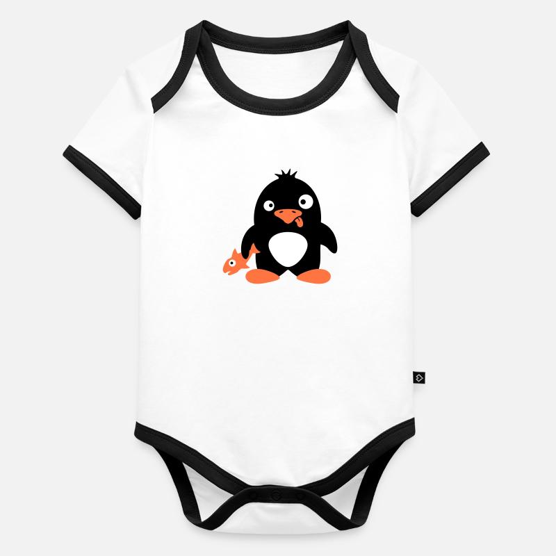 Funny Penguin Fish Caught Crazy Stupid Doofy Organic Baby Contrasting Bodysuit